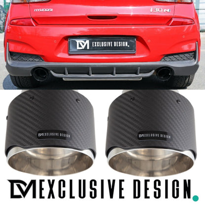 DM Exklusive Design Performance Set Carbon Design Auspuffblende Ø 114mm+ Verbinder passt für Hyundai I30 N+ABE
