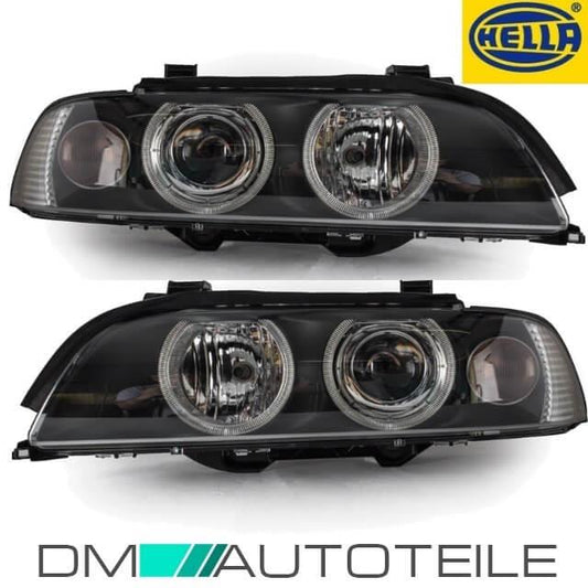 SET HELLA Angel Eyes Scheinwerfer Schwarz RECHTS LINKS Halogen für BMW 5er E39