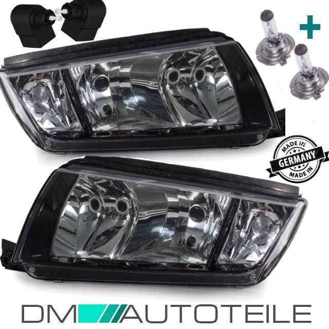 Set für Skoda Fabia 6Y Scheinwerfer RE+LI Chrom Schwarz Bj 99-07 für LWR H7/H3 +1 Satz H7 Birnen