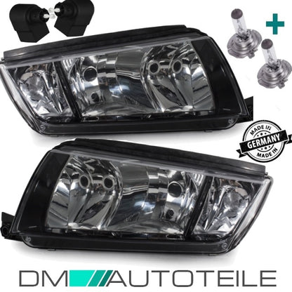 Set für Skoda Fabia 6Y Scheinwerfer RE+LI Chrom Schwarz Bj 99-07 für LWR H7/H3 +1 Satz H7 Birnen
