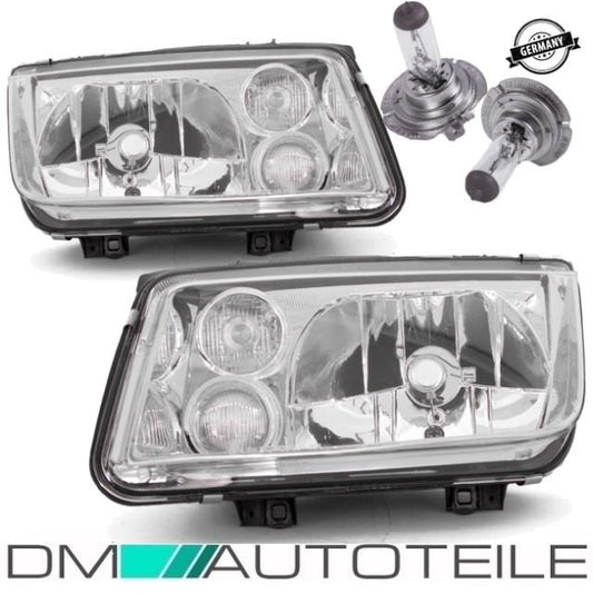 Scheinwerfer SET Klarglas Chrom H4/H3 mit Nebel + H4 Birnen passt für VW Bora 1J