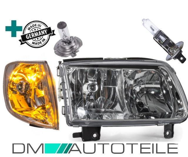 Scheinwerfer rechts + LWR H7/H1 + Blinkleuchte weiß + Birnen passt für VW Polo 6N2 ab 99-01