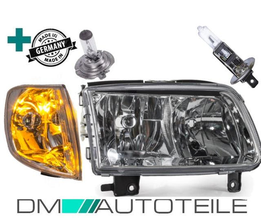 Scheinwerfer rechts + LWR H7/H1 + Blinkleuchte weiß + Birnen passt für VW Polo 6N2 ab 99-01