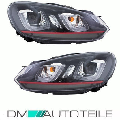 Set Scheinwerfer 3U LED Schwarz-4x H7 Philips Birnen passt für VW Golf 6 ab 08-12
