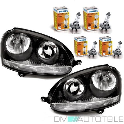 SET Scheinwerfer Klarglas Schwarz H7/H7 + 4x PHILIPS VISION passt für VW Golf 5