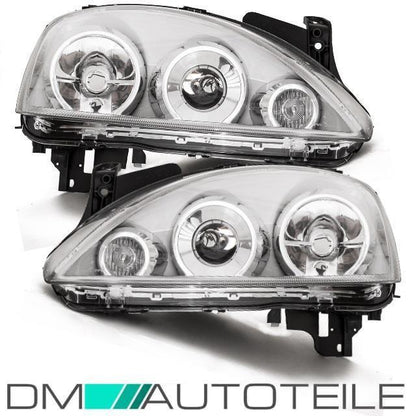 Set Opel Corsa C Scheinwerfer Klarglas Chrom H7/H7 Bj 00-06 +4x H7 Osram Birnen