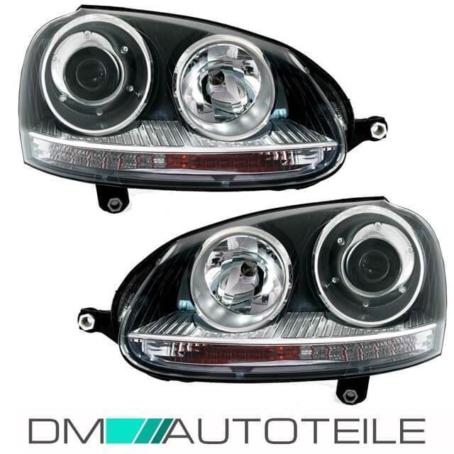 Scheinwerfer SET Schwarz DE-Linse H7/H7 + Osram Nightbreaker passt für VW Golf 5