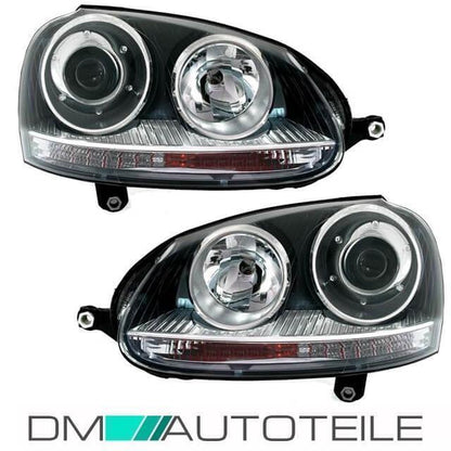 Scheinwerfer SET Schwarz DE-Linse H7/H7 + Osram Nightbreaker passt für VW Golf 5