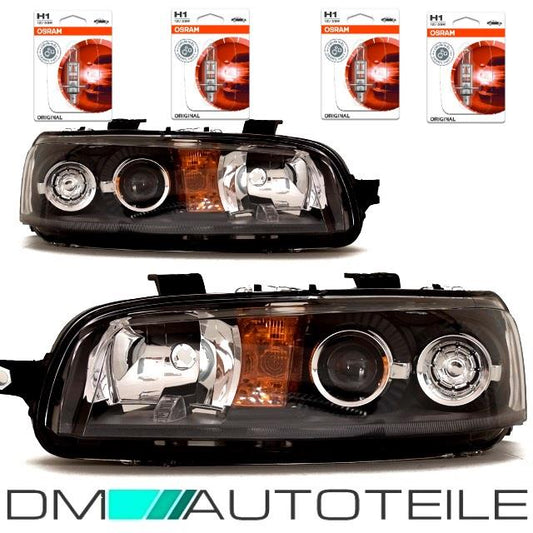 Set Fiat Punto 188 Scheinwerfer Rechts & Links 99-03 Schwarz H1/H1 +  Birnenpaket