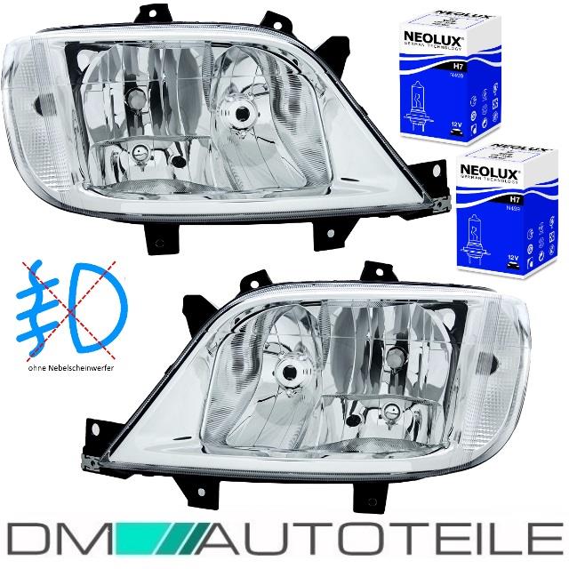 Set Mercedes Sprinter Facelift Klarglas Scheinwerfer Rechts & Links Bj 02-06 ohne Nebel H7/H3+Markenbirnen
