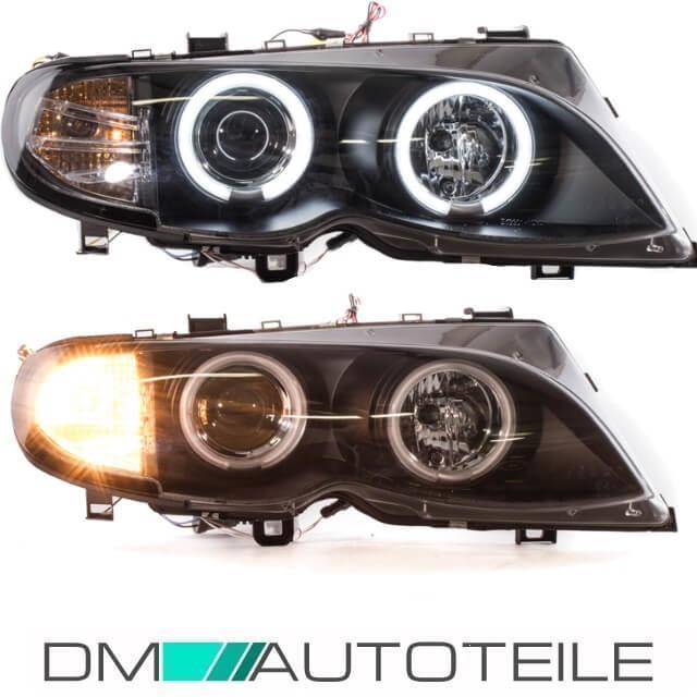 Set Limousine Touring CCFL Angel Eyes Scheinwerfer Schwarz H7/H7 passend für BMW E46 Bj 01-05+ 4x H7 Osram Birnen