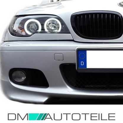 Set Limousine Touring CCFL Angel Eyes Scheinwerfer Schwarz H7/H7 passend für BMW E46 Bj 01-05+ 4x H7 Osram Birnen
