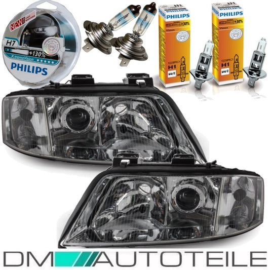 Set Audi A6 4B Scheinwerfer 97-00 H7/H1 Klarglas für LWR+ Satz 4x Philips Birnen