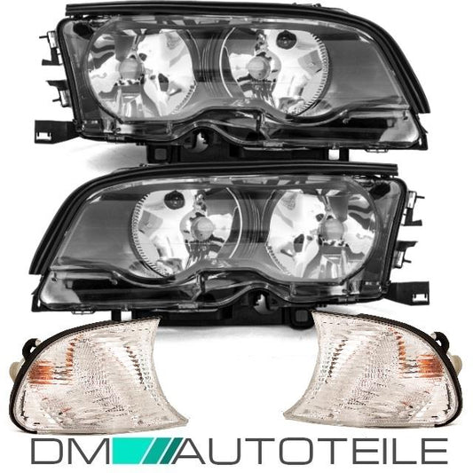 SET SCHEINWERFER 99-01 Rechts & Links Schwarz +Blinker passt für BMW 3er E46 Coupe Cabriolet