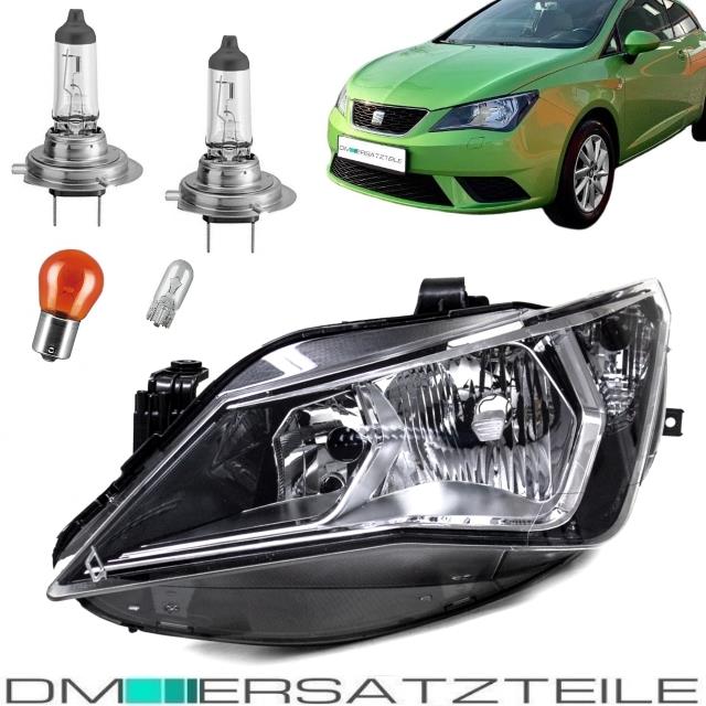 SET Seat Ibiza 6J Scheinwerfer Links Klarglas Chrom Schwarz 12-15 H7/H7 + Birnen SET
