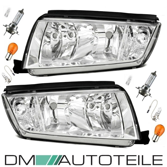Scheinwerfer SET + Birnen H7/H3 Leuchtmittel passt für Skoda Fabia 6Y ab 1999-2008