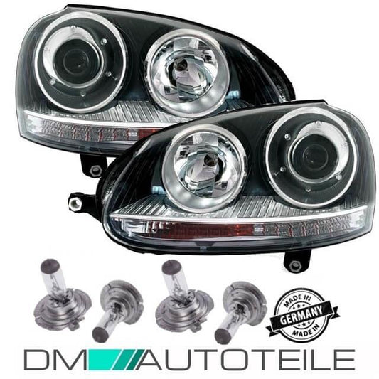 Scheinwerfer Klarglas Schwarz Xenon Optik Design + 4x H7 Birnen passt für Golf 5