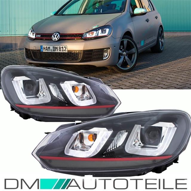 Scheinwerfer SET Rote Leiste 3D TFL U LED passt für VW Golf 6 ab 2008-2012
