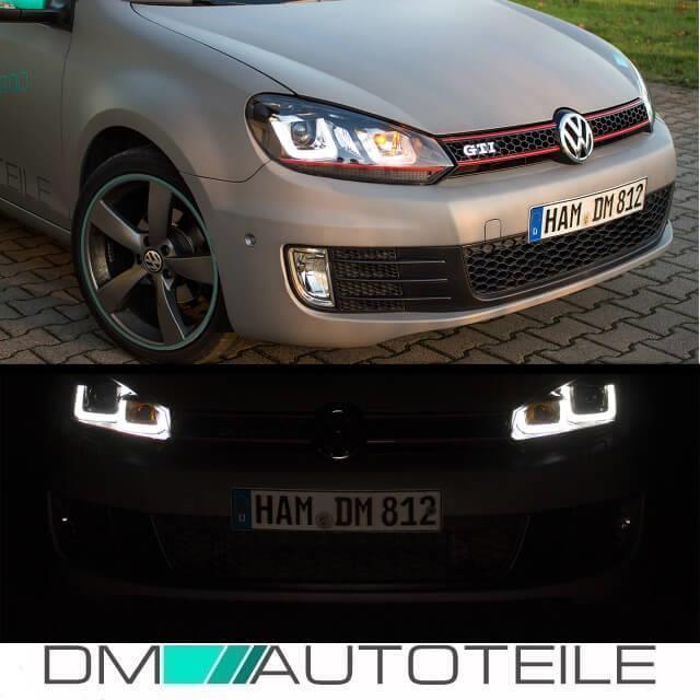 Scheinwerfer SET Rote Leiste 3D TFL U LED passt für VW Golf 6 ab 2008-2012