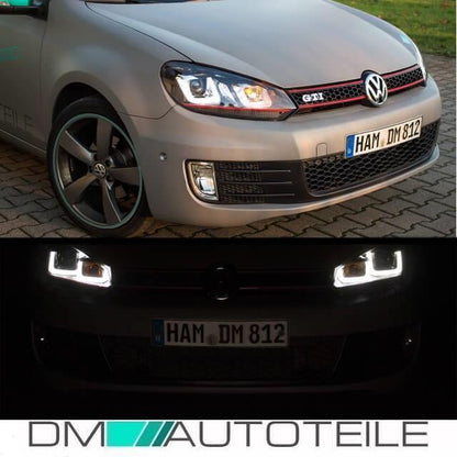 Scheinwerfer SET Rote Leiste 3D TFL U LED passt für VW Golf 6 ab 2008-2012