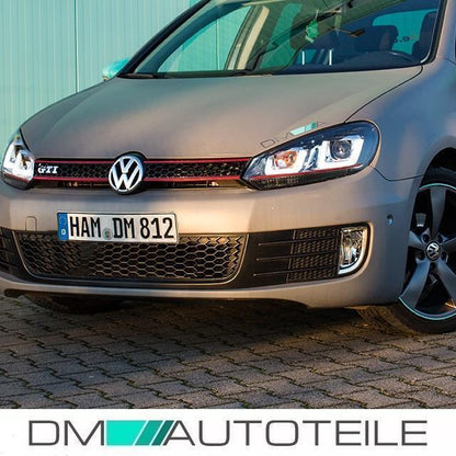 Scheinwerfer SET Rote Leiste 3D TFL U LED passt für VW Golf 6 ab 2008-2012