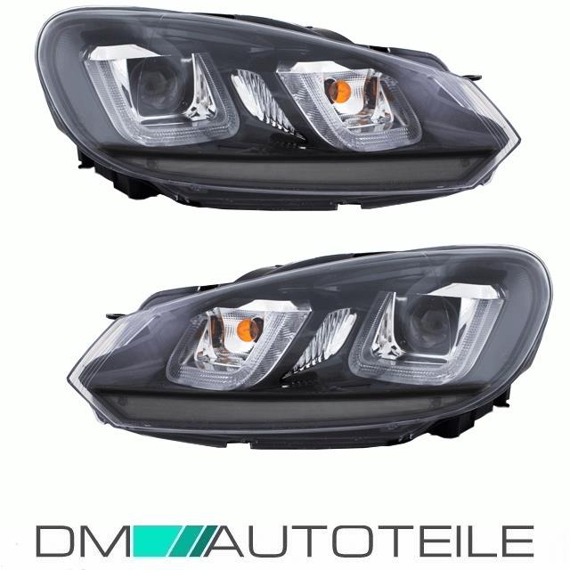 Scheinwerfer SET H7 Leiste Schwarz 3D LED U TFL passt für VW Golf 6 ab 08-12