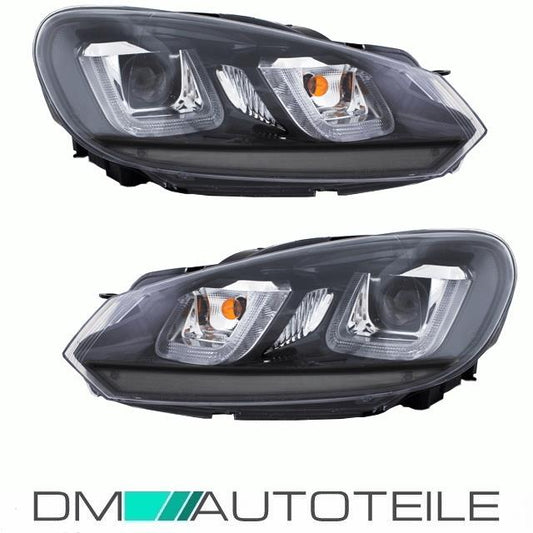 Scheinwerfer SET H7 Leiste Schwarz 3D LED U TFL passt für VW Golf 6 ab 08-12