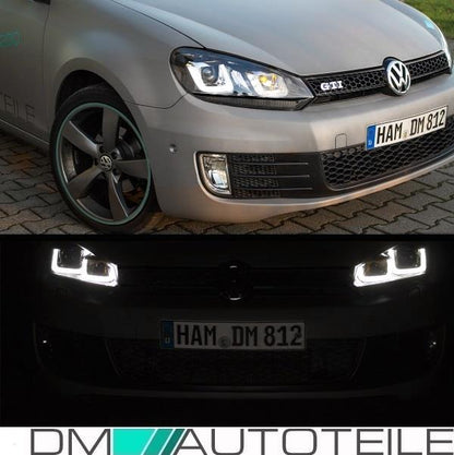 Scheinwerfer SET H7 Leiste Schwarz 3D LED U TFL passt für VW Golf 6 ab 08-12