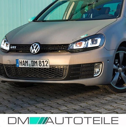 Scheinwerfer SET H7 Leiste Schwarz 3D LED U TFL passt für VW Golf 6 ab 08-12