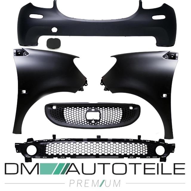 SET Smart Fortwo 453 Stoßstange vorne+Abdeckung Zughaken+Kühlergitter+Stoßstangengitter+Kotflügel vorne Re. & Li. 09/14