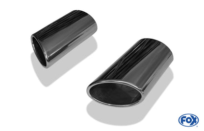 FOX Anschweißendrohr Typ 38 - Rechts & Links 106x71 mm / Länge: 200 mm - oval  - 1x seitlich nach rechts und 1x seitlich nach links abgeschrägt / eingerollt / ohne Absorber