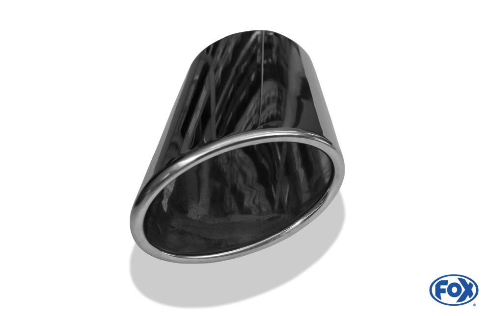 FOX Anschweißendrohr Typ 38 - Rechts 106x71 mm / Länge: 200 mm - oval  - seitlich nach rechts abgeschrägt / eingerollt / ohne Absorber