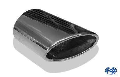 FOX Anschweißendrohr Typ 38 - Links 115x85 mm / Länge: 200 mm - oval  - seitlich nach links, sowie nach unten abgeschrägt / eingerollt / ohne Absorber