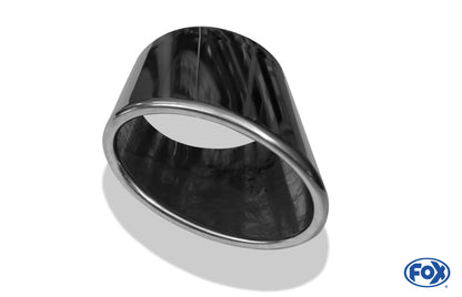 FOX Anschweißendrohr Typ 38 - Links 115x85 mm / Länge: 130 mm - oval  - seitlich nach links, sowie nach unten abgeschrägt / eingerollt / ohne Absorber