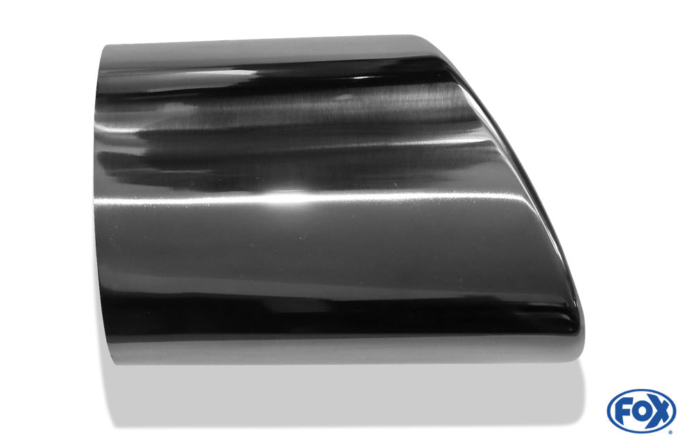 FOX Anschweißendrohr Typ 38 - Rechts 115x85 mm / Länge: 130 mm - oval  - seitlich nach rechts, sowie nach unten abgeschrägt / eingerollt / ohne Absorber
