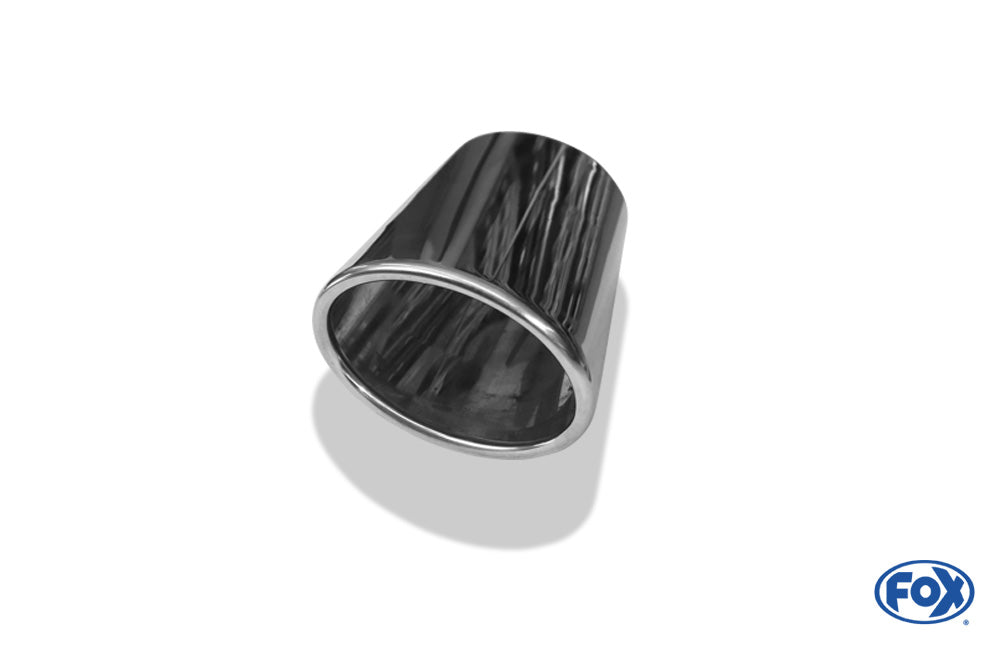 FOX Anschweißendrohr Typ 38 - Links 115x85 mm / Länge: 240 mm - oval  - seitlich nach links, sowie nach unten abgeschrägt / eingerollt / ohne Absorber