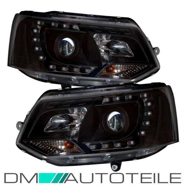 LED Tagfahrlicht Scheinwerfer Klarglas Schwarz DRL passt für VW T5 GP ab 2015
