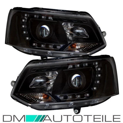 LED Tagfahrlicht Scheinwerfer Klarglas Schwarz DRL passt für VW T5 GP ab 2015