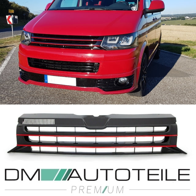 Kühlergrill Grill Clean Schwarz lackiert Leiste Rot für VW T5 GP Facelift 09-15