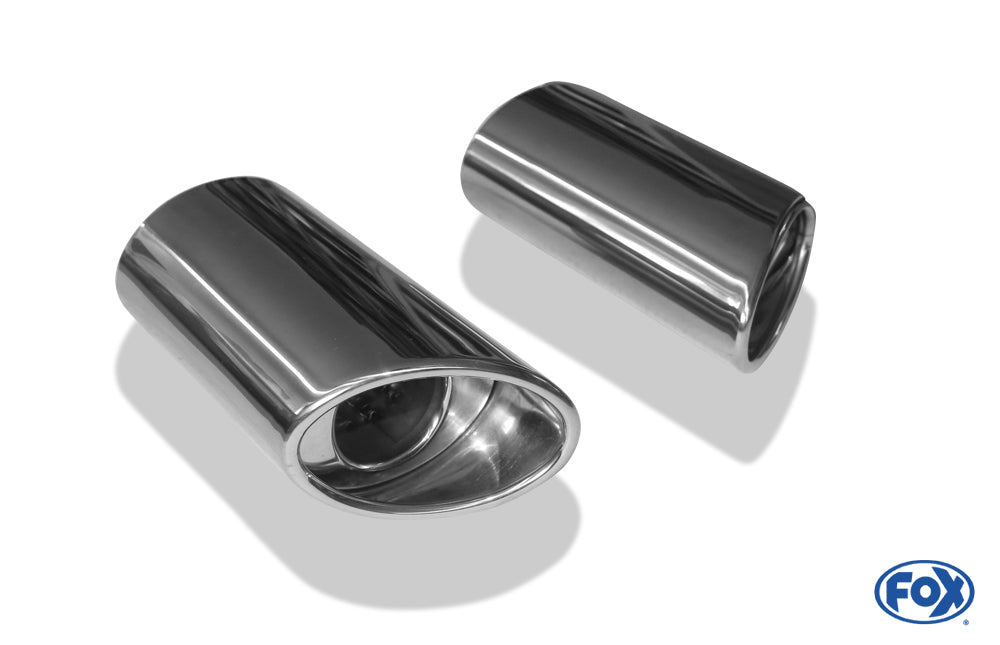 FOX Anschweißendrohr Typ 39 - Rechts & Links 106x71 mm / Länge: 200 mm - oval  - 1x seitlich nach rechts und 1x seitlich nach links abgeschrägt / eingerollt / mit Absorber