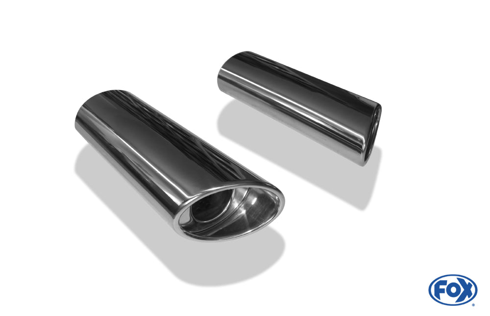 FOX Anschweißendrohr Typ 39 - Rechts & Links 106x71 mm / Länge: 200 mm - oval  - 1x seitlich nach rechts und 1x seitlich nach links abgeschrägt / eingerollt / mit Absorber