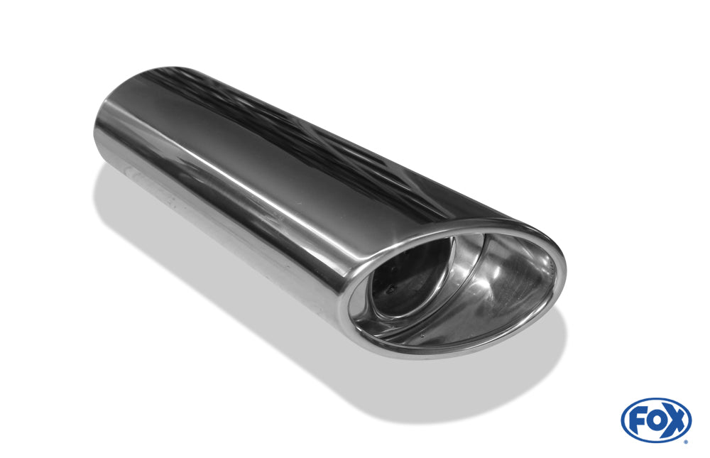 FOX Anschweißendrohr Typ 39 - Links 106x71 mm / Länge: 200 mm - oval  - 1x seitlich nach links abgeschrägt / eingerollt / mit Absorber