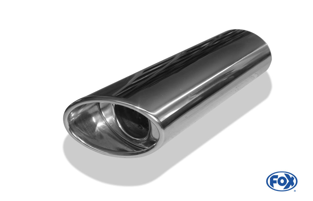 FOX Anschweißendrohr Typ 39 - Rechts 106x71 mm / Länge: 200 mm - oval  - 1x seitlich nach rechts abgeschrägt / eingerollt / mit Absorber