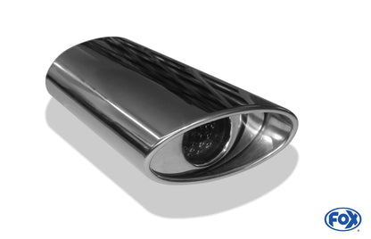 FOX Anschweißendrohr Typ 39 - Links 160x90 mm / Länge: 300 mm - oval  - 1x seitlich nach links, sowie nach unten abgeschrägt / eingerollt / mit Absorber
