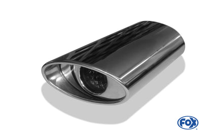 FOX Anschweißendrohr Typ 39 - Rechts 160x90 mm / Länge: 300 mm - oval  - 1x seitlich nach rechts, sowie nach unten abgeschrägt / eingerollt / mit Absorber