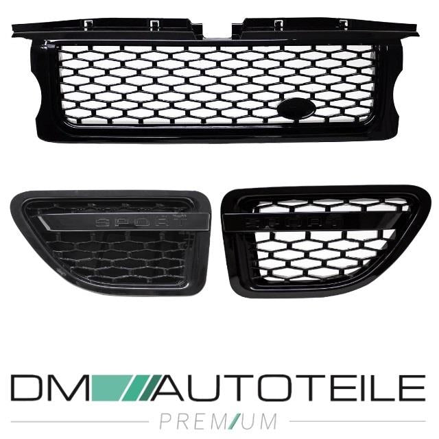 Set Range Rover Sport L320 Kühlergrill + Kotflügelgitter Schwarz Glanz 05-10