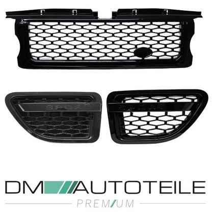 Set Range Rover Sport L320 Kühlergrill + Kotflügelgitter Schwarz Glanz 05-10