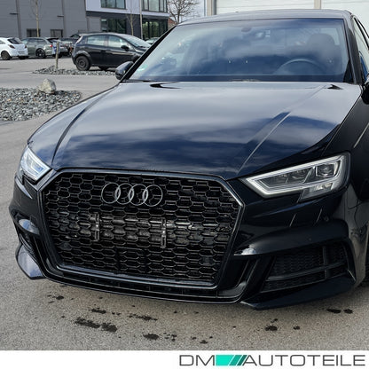 Kühlergrill Wabengrill PDC Schwarz Glanz passt für Audi A3 8V Facelift auch RS3 ab 2015