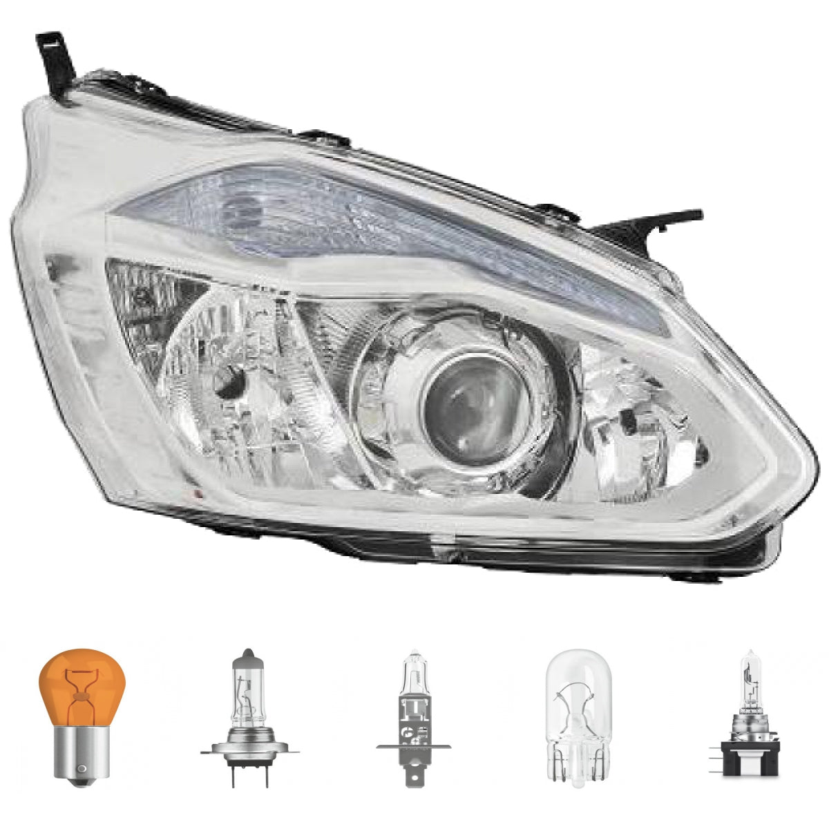 Scheinwerfer rechts chrom passt für Ford Tourneo CUSTOM V362 Vorfacelift 12-18 inklusive Leuchtmittel/Birnen