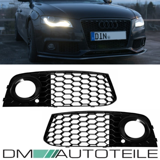 Set Audi A4 B8 Stoßstange Wabengrill Grilleinsatz Nebelscheinwerfer 08-12 Schwarz Hochglanz